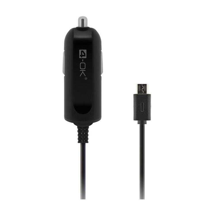 Blautel 4-OK autós töltő (5V / 1000mA + beépített microUSB kábel), Fekete