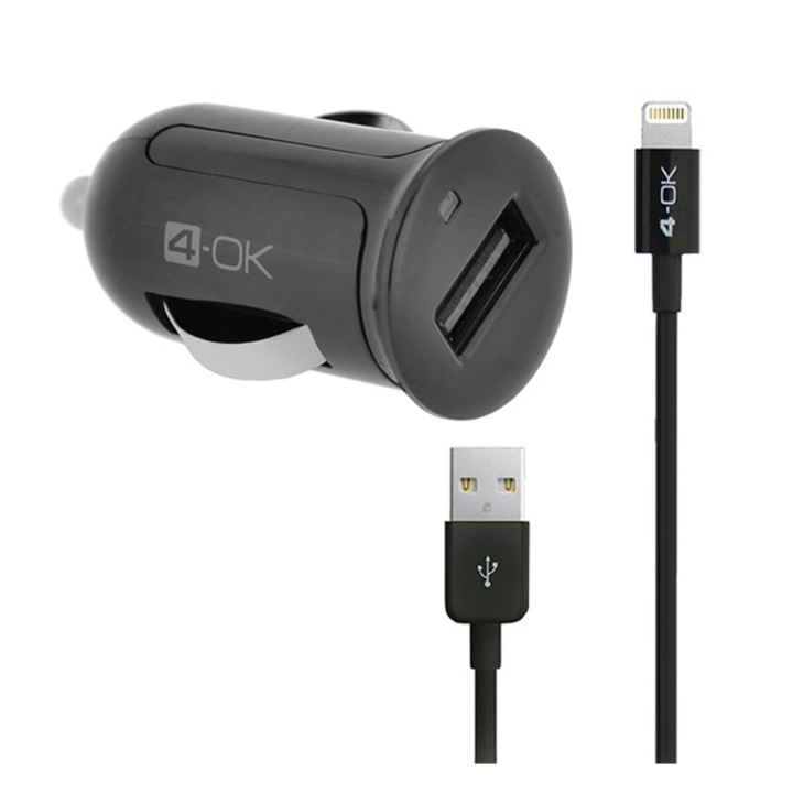 Blautel 4-OK autós töltő USB aljzat (5V / 2400mA, MFi Apple engedélyes, LED jelző + lightning 8 pin), Fekete