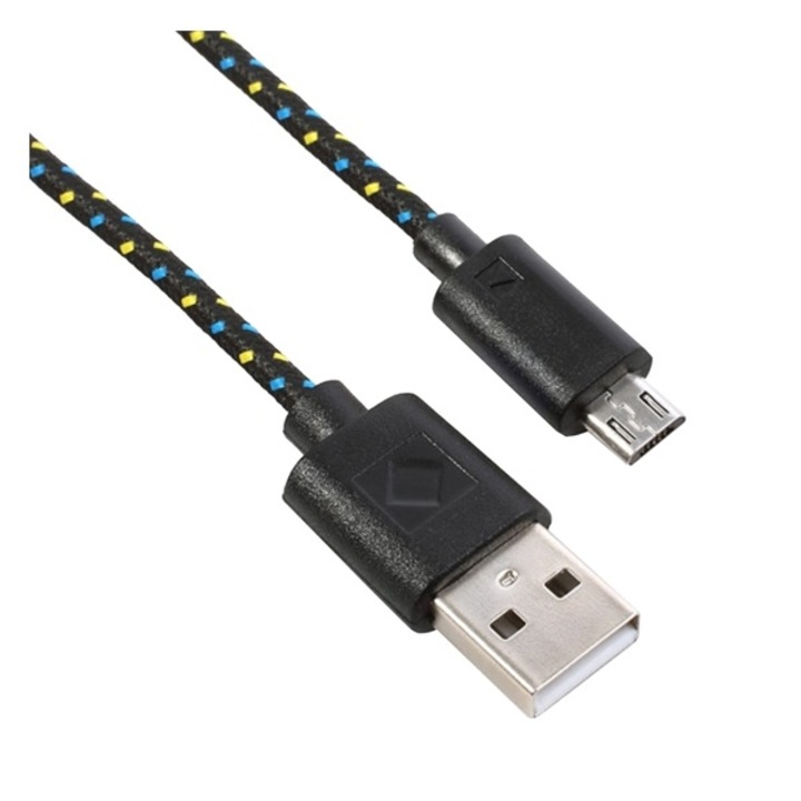 Gigapack adatkábel és töltő (microUSB, 200 cm, szőtt / cipőfűző minta), Fekete