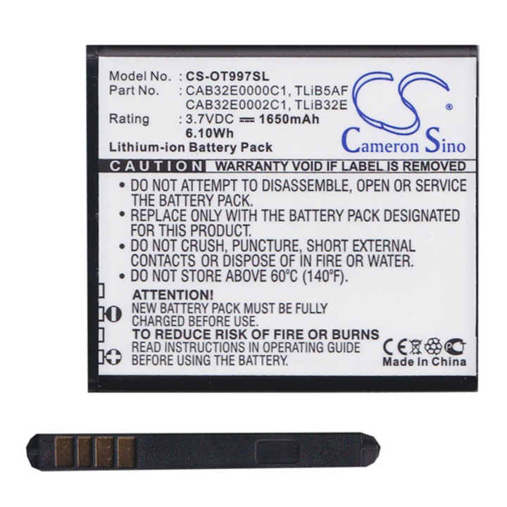 Cameron Sino Akkumulátor 1650 mAh LI-ION (CAB32E0000C1 / TLIB5AF kompatibilis) (Alcatel XPop (OT-535D))