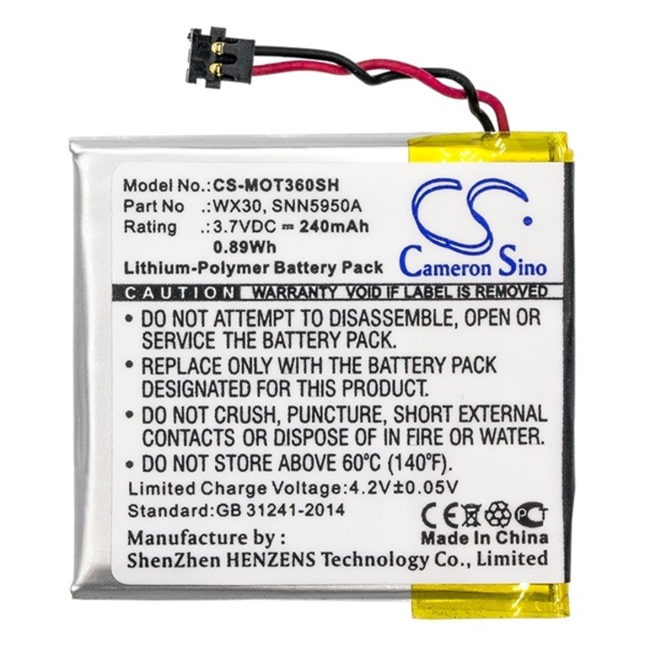 Cameron Sino Akkumulátor 240 mAh LI-Polymer (belső Akkumulátor, beépítése szakértelmet igényel, SNN5950A kompatibilis) (Motorola Moto 36 Watch)
