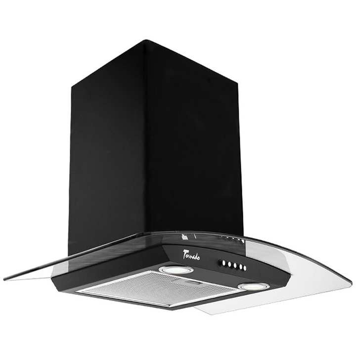 Hota tip Cupola Tornado Eva 1200 (60) LED, 1 motor Turbo, latime 60 cm, 3 viteze, absorbtie 1200 m3/ora, filtru anti-grasimi aluminiu 5 straturi, Negru