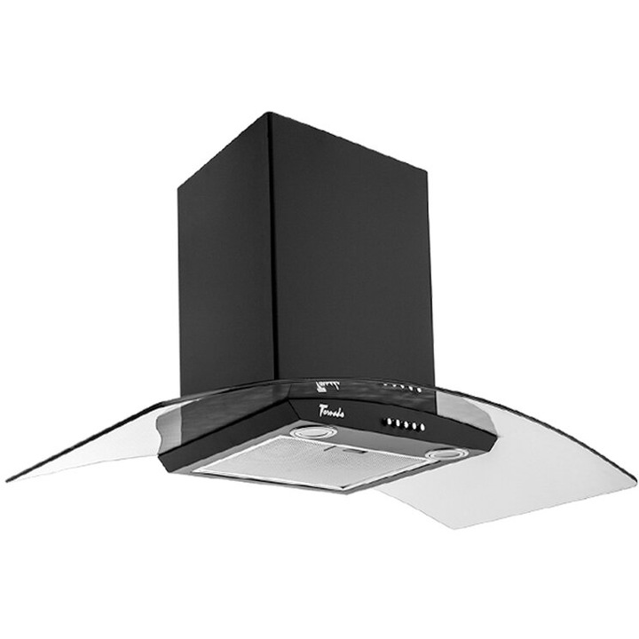 Аспиратор тип Eva 1200 (90) LED, 1 Турбо мотор, ширина 90 см, 3 скорости, абсорбция 1200 м3/час, 5-слоен алуминиев филтър за мазнини, Черен