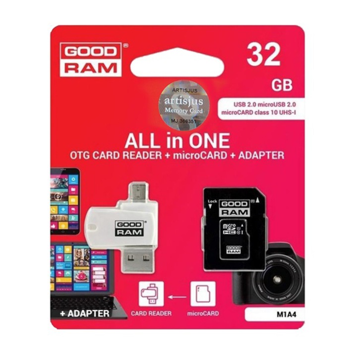 Комплект карти памет + адаптер, GoodRam, 32 GB