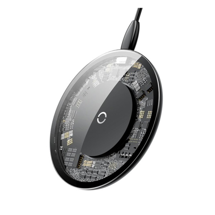 Мрежова зарядна станция Baseus (безжично зареждане, QI Wireless, ултратънка, поддръжка за бързо зареждане), прозрачно / черно