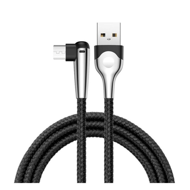 Baseus MVP kábel (microUSB, 200 cm, 90 fokos, töltöttség jelző, gyorstöltés támogatás,cipőfűző minta), Fekete