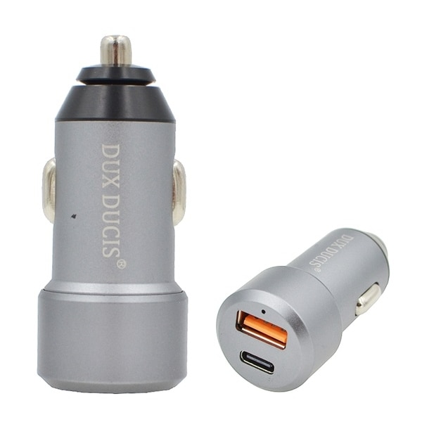 Incarcator auto, Dux Ducis, USB, Priza tip C, 5V / 3000mA, 24W, QC 3.0, Suport pentru incarcare rapida PD, Gri
