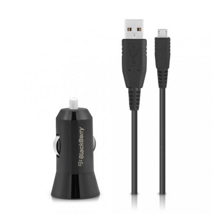 Blackberry Autós töltő USB aljzat (5V / 1000mA + microUSB kábel), Fekete