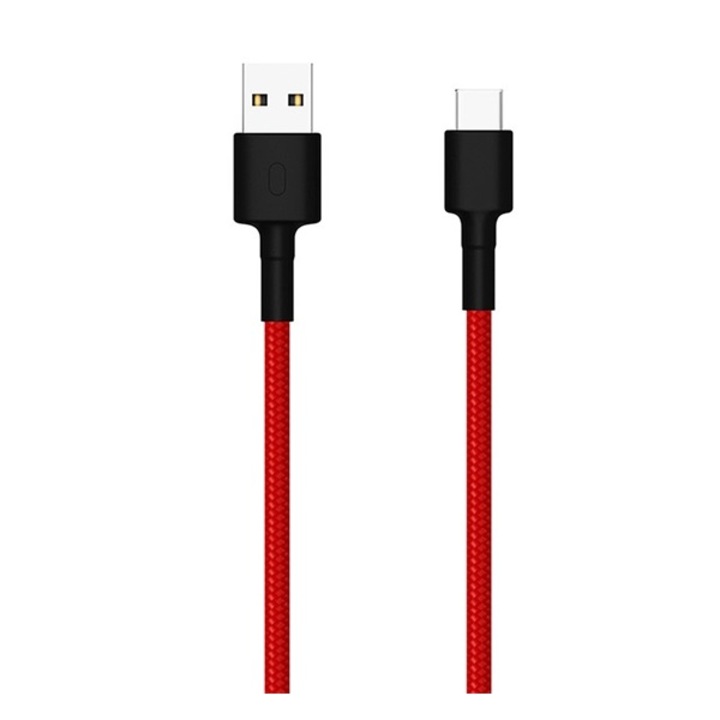 Xiaomi adatkábel és töltő (Type-C, 100 cm, szőtt / cipőfűző minta), Piros / Fekete