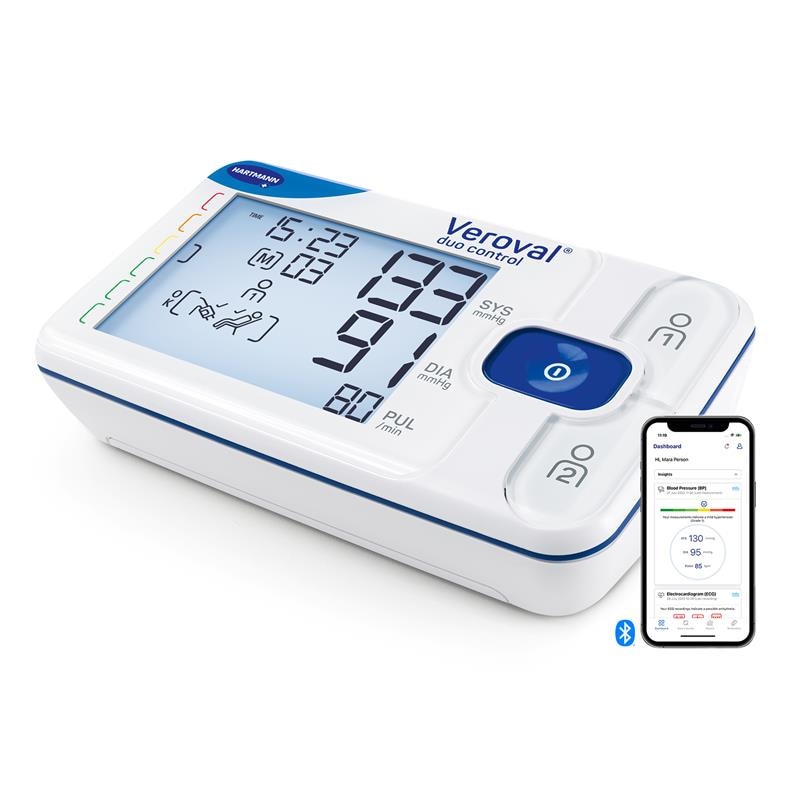 Tensiometru de brat complet automat Veroval duo control, Doua metode de masurare, Validat clinic, Detecteaza bataile neregulate ale inimii si pulsul neregulat, Ecran LCD mare si iluminat, Manseta 22-32 cm, HARTMANN