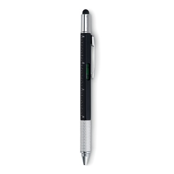 Stylus pen universal cu rigla, pix, surubelnita cu 2 capete si nivela, negru Stylus pen universal cu rigla, pix, surubelnita cu 2 capete si nivela, negru