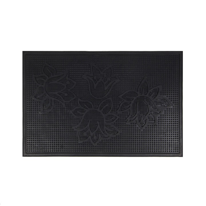 Covor intrare exterior, Cauciuc, 60 x 40 cm, Dreptunghiular, Negru