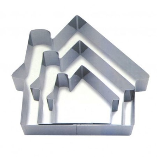 Set 3 bucati forme pentru tort, model casuta, inox