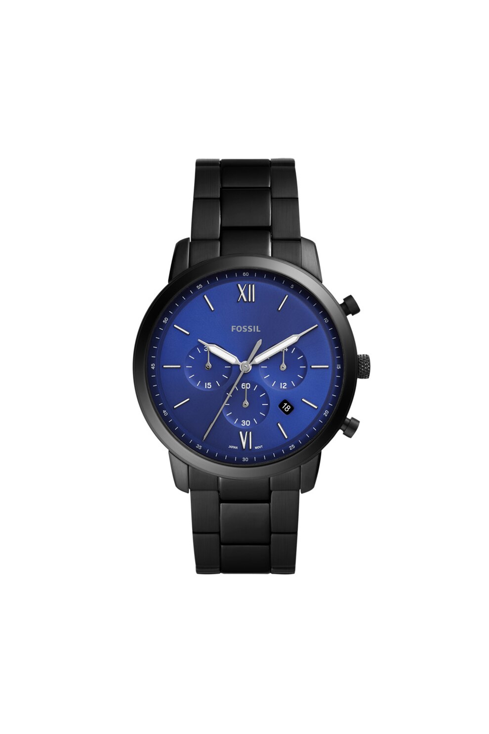 Fossil, Ceas quartz cronograf din otel inoxidabil, Negru