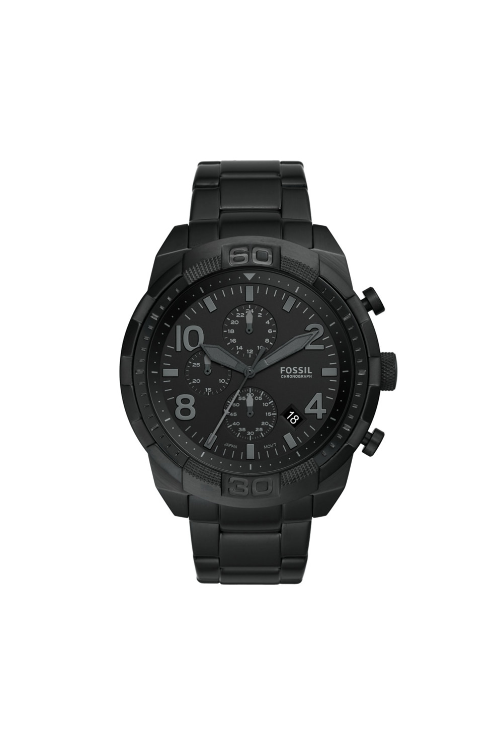 Fossil, Ceas cronograf din otel inoxidabil, Negru