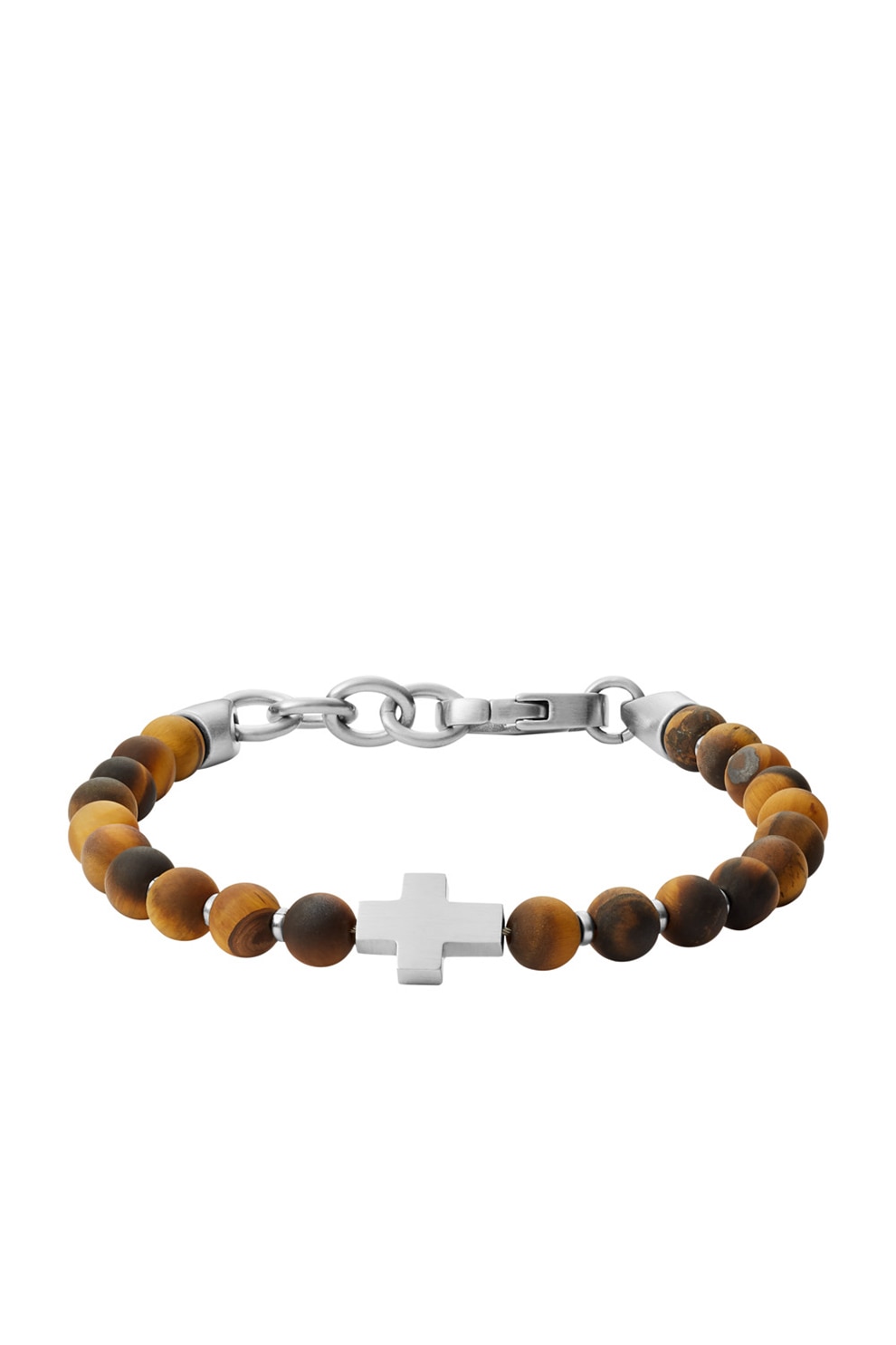 Fossil, Bratara cu talisman cruce si pietre ochi de tigru, Maro