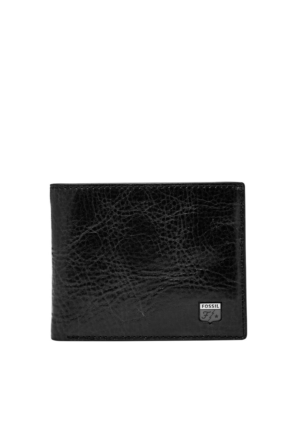 Fossil, Portofel de piele cu detaliu logo, Negru