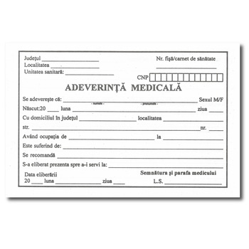Adeverinta medicala format A6, 100 file Adeverinta medicala format A6, 100 file