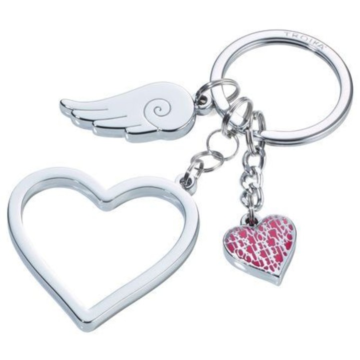 Breloc - Love Is In The Air, Troika, Argintiu / Roz, Metal, 10 cm x 4 cm