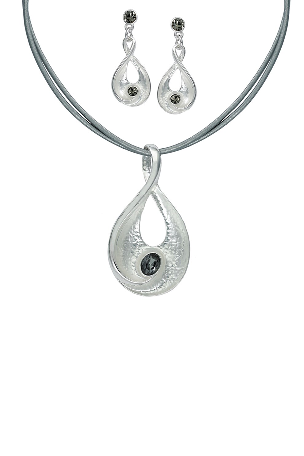 Antonelli, Set de colier si cercei cu aspect texturat, Argintiu