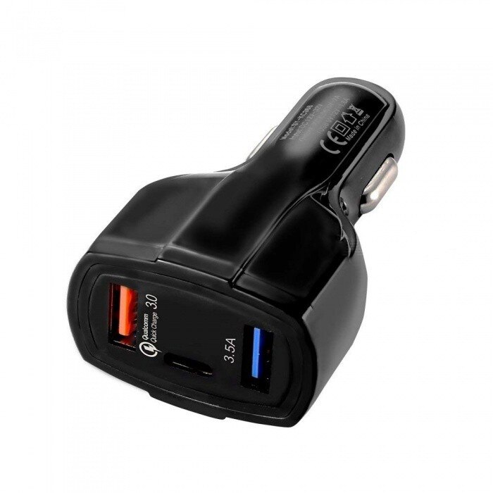 Incarcator auto 3x USB, 7A, Qualcomm 3.0, Fast Charge, Negru