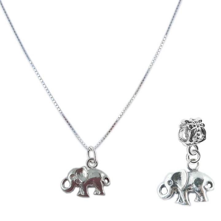 Szett: Elefánt medál ezüst lánc + Elephant ezüst Charm 6017 Dras