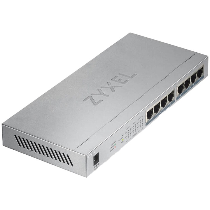 Switch Zyxel GS1008-HP 8 porturi Gigabit PoE+ Unmanaged 60 watt 132 mm x 78 mm Gri