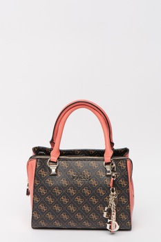 Guess, Geanta de piele ecologica, cu bareta de mana Camy, Maro inchis/Roz Guess, Geanta de piele ecologica, cu bareta de mana Camy, Maro inchis/Roz