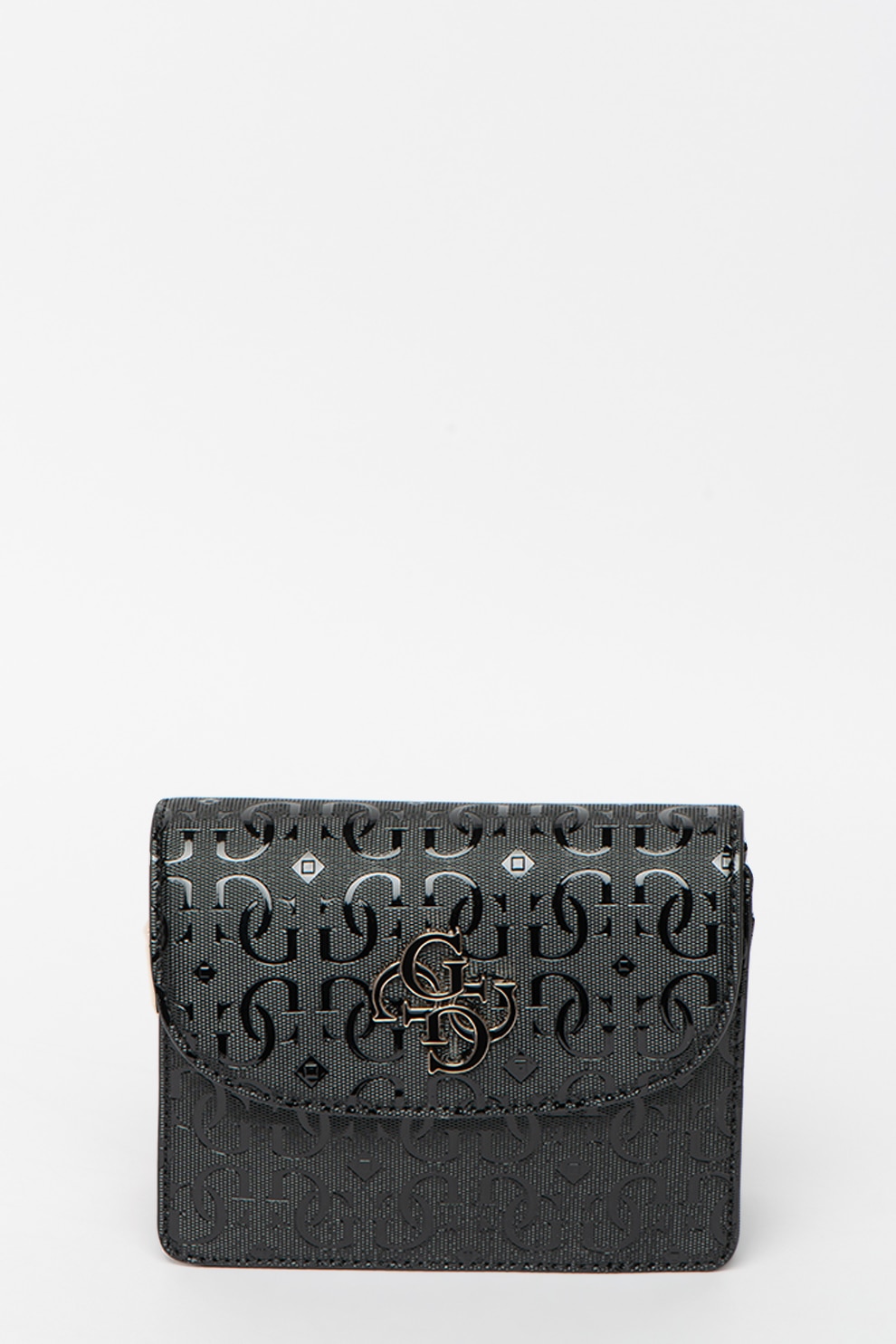 Guess, Geanta mini de piele ecologica, cu bareta de umar Chic Shine, Negru