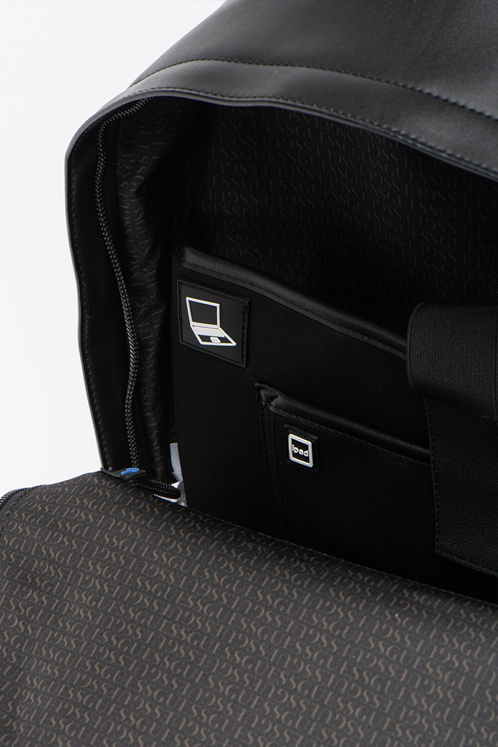 Guess, Rucsac din piele ecologica cu compartiment pentru laptop Dan, Negru