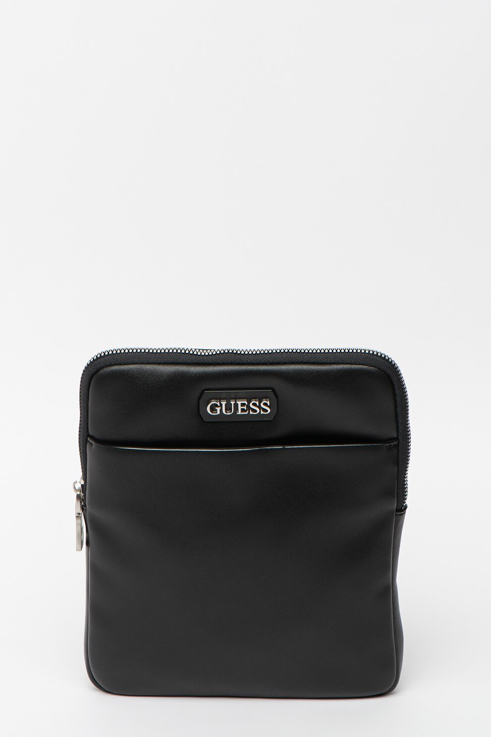 Guess, Geanta crossbody din piele ecologica cu aplicatie logo metalica Dan, Negru