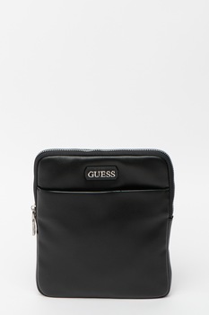 Guess, Geanta crossbody din piele ecologica cu aplicatie logo metalica Dan, Negru Guess, Geanta crossbody din piele ecologica cu aplicatie logo metalica Dan, Negru