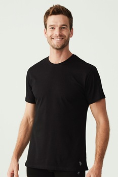 U.S. Polo Assn., Set de tricouri de casa cu decolteu la baza gatului - 2 piese, Negru U.S. Polo Assn., Set de tricouri de casa cu decolteu la baza gatului - 2 piese, Negru