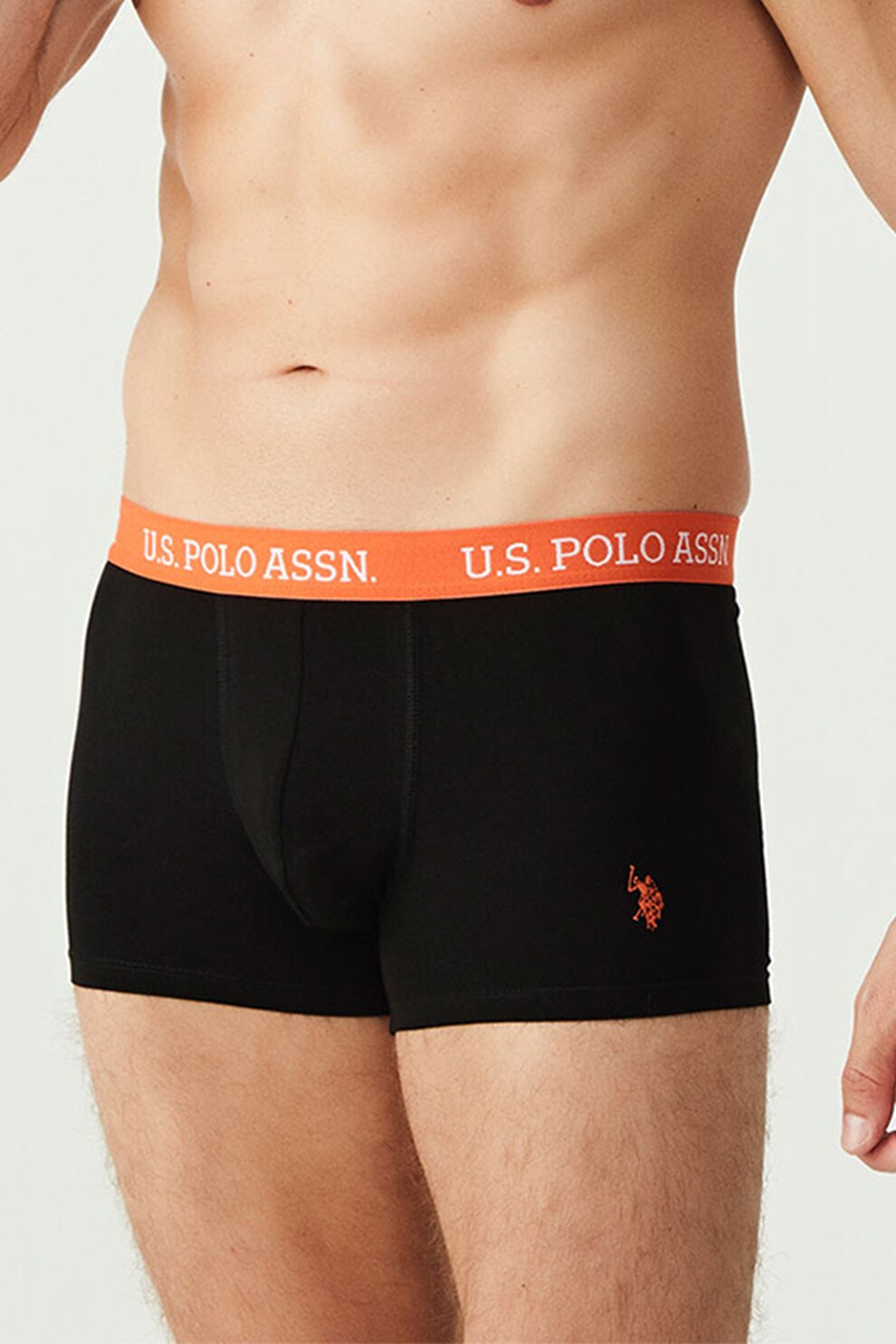 U.S. Polo Assn., Set de boxeri din amestec de bumbac, cu banda logo in talie - 3 perechi, Negru, 2XL