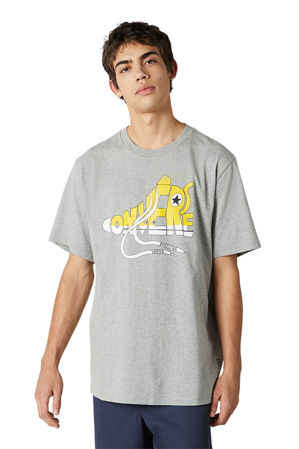 Converse, Tricou cu imprimeu logo, Gri melange/Galben