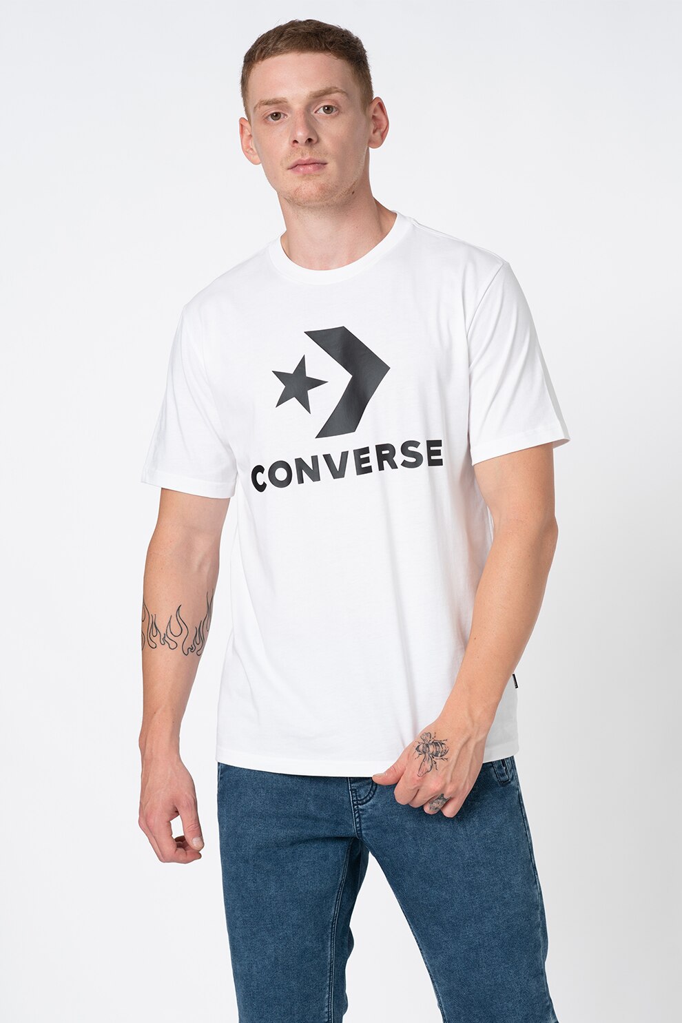 Converse, Tricou cu imprimeu logo contrastant, Alb/Negru