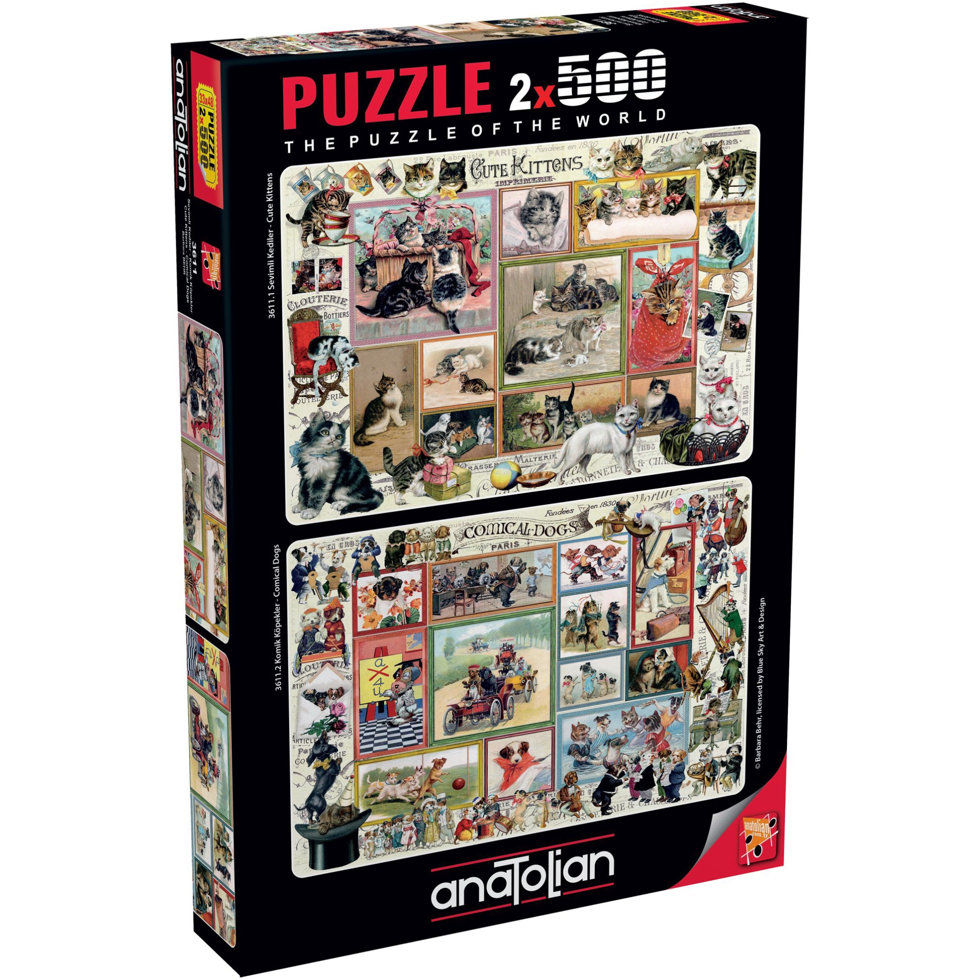 Puzzle Anatolian - Barbara Behr, Cute kittens & comical dogs, 2x500 piese