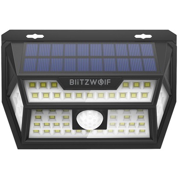 Lampa solara LED de exterior pentru perete BlitzWolf BW-OLT1, cu senzor lumina si miscare, 350 lm, 6500K, acumulator 3.7V, 2200 mAh, IP64 Lampa solara LED de exterior pentru perete BlitzWolf BW-OLT1, cu senzor lumina si miscare, 350 lm, 6500K, acumulator 3.7V, 2200 mAh, IP64