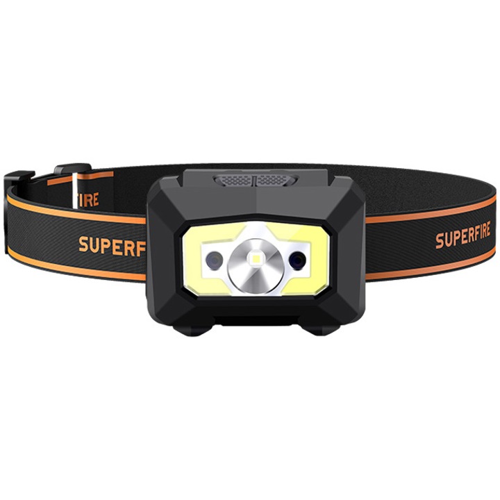 Челник LED Supfire X30, С батерия, Датчик за движение, 5W, 500 лумена, USB зареждане, 1200 mAh, IP44, Бяла и червена светлина