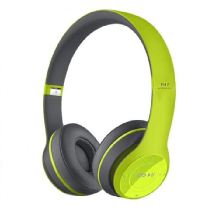 KATHODE Bluetooth fülhallgató mikrofonnal és rádióval, összecsukható, TF kártya / FM sztereó rádió / MP3 lejátszó / vezeték nélküli, P47, zöld
