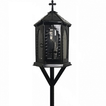 Felinar funerar cu picior 92 cm, Tabla vopsita, 6 fete , Negru Felinar funerar cu picior 92 cm, Tabla vopsita, 6 fete , Negru