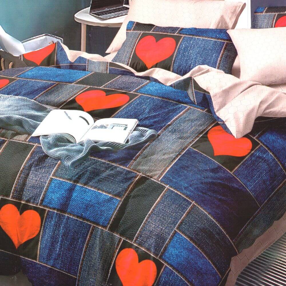 Set Lenjerie Finet Satinat, 6 Piese, Pat 2 Persoane, Elegant Pucioasa, Jeans