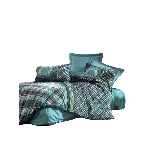 Lenjerie pat dublu, bumbac 100% ranforce, 4 piese, Cotton Box, Enrico - Petrol