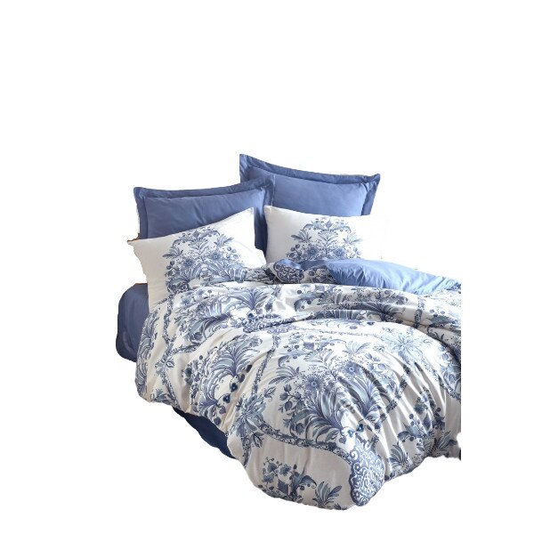 Lenjerie pat dublu, bumbac 100% ranforce, 4 piese, Cotton Box, Egina - Blue