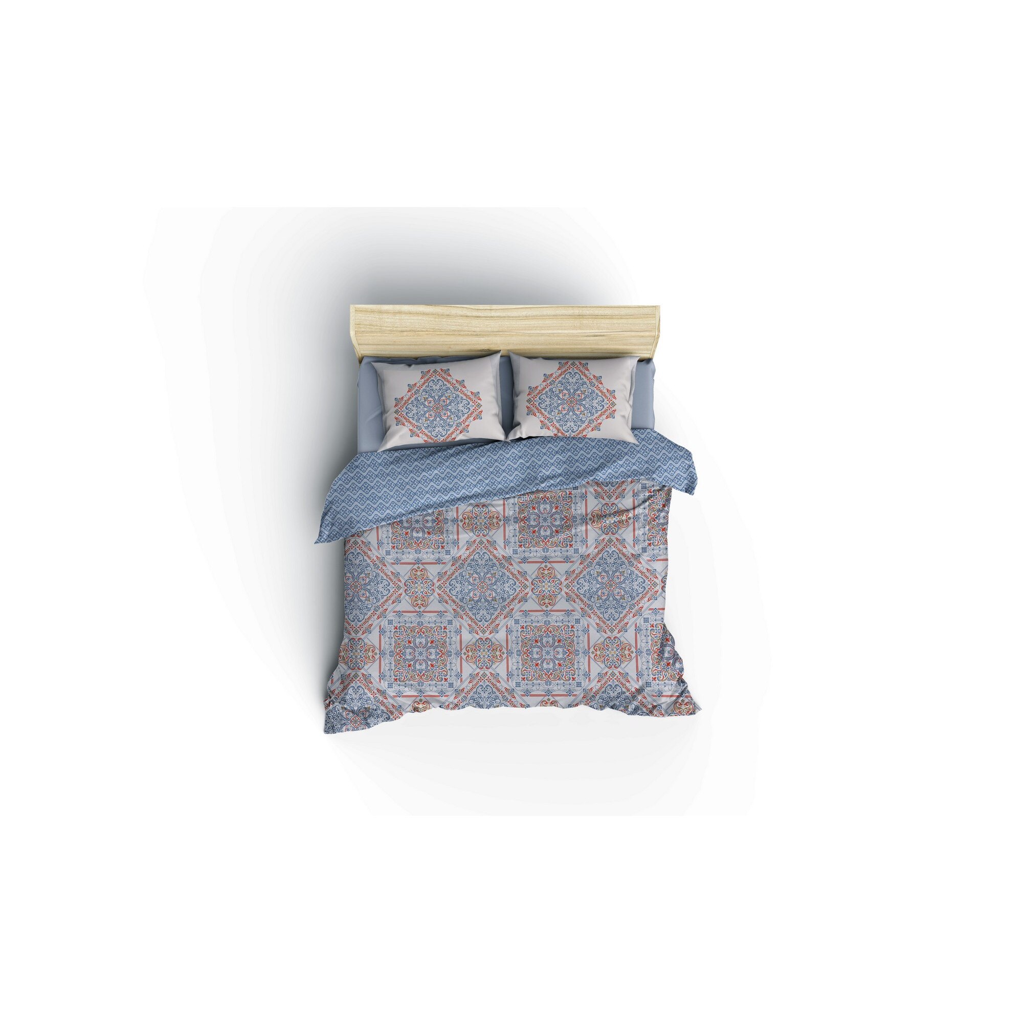 Lenjerie pat dublu, bumbac 100% ranforce, 4 piese, Cotton Box, Grande - Blue