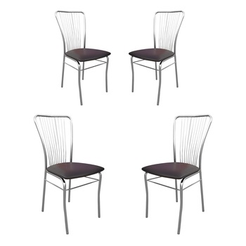 Set 4 scaune dining Neron, cadru cromat, piele ecologica, wenge