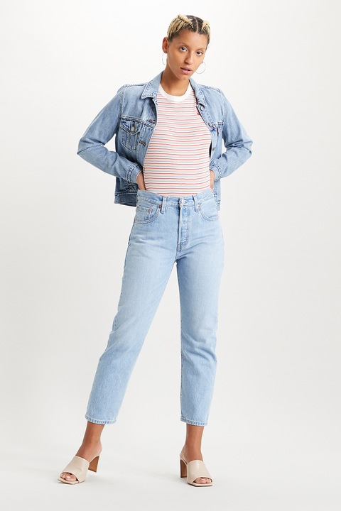 Levi's, Blugi crop cu aspect decolorat 501®, Albastru deschis