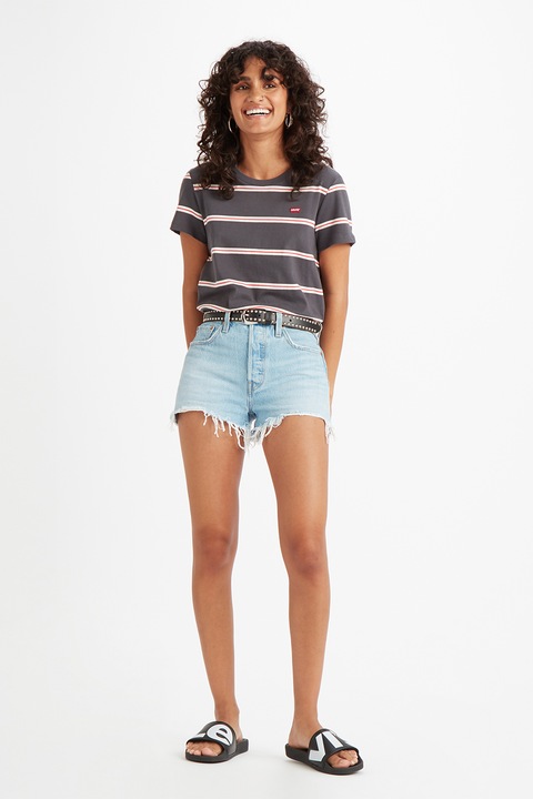 Levi's, Pantaloni scurti din denim cu terminatii franjurate 501®, Albastru deschis