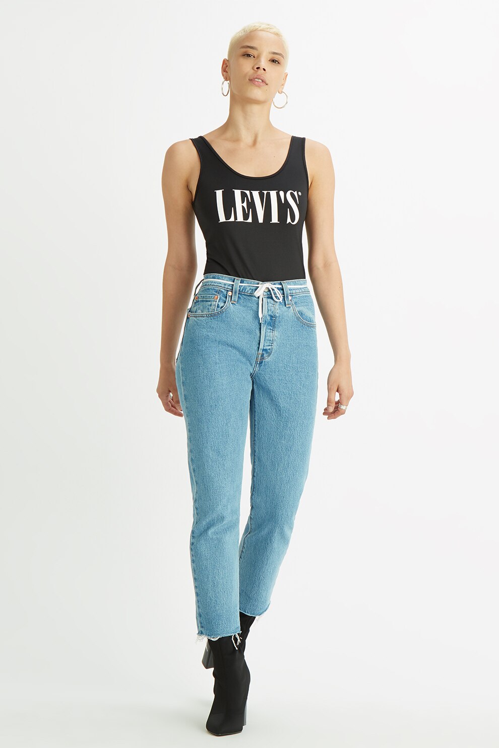 Levi's, Body fara maneci, cu logo, Negru/Alb, L
