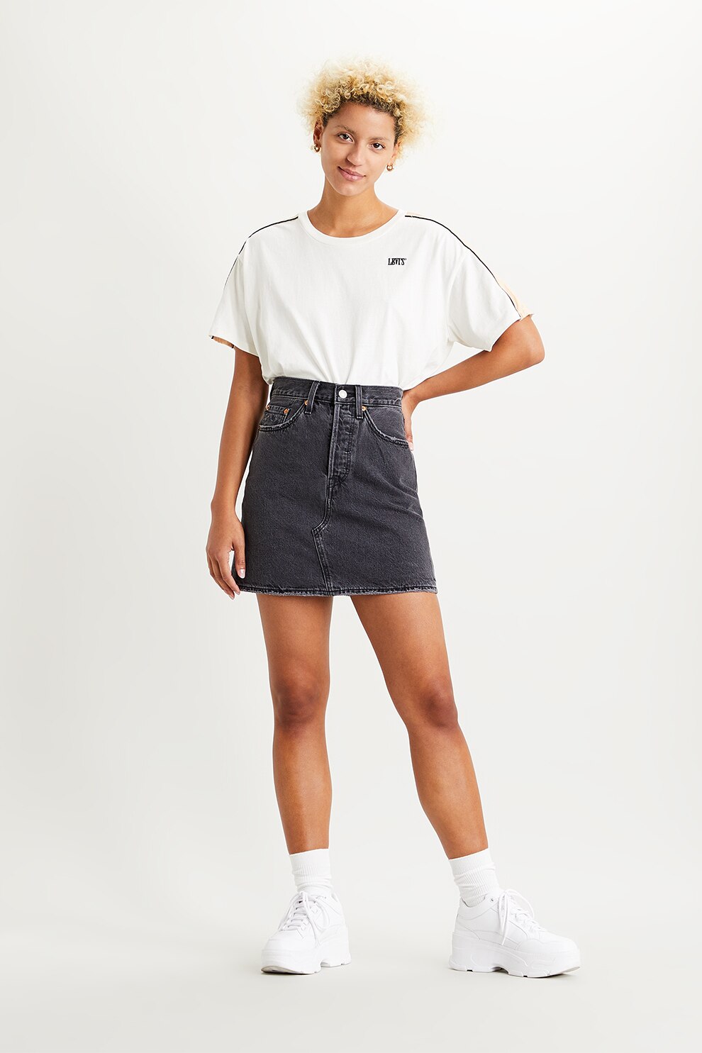 Levi's, Fusta mini din denim, Negru